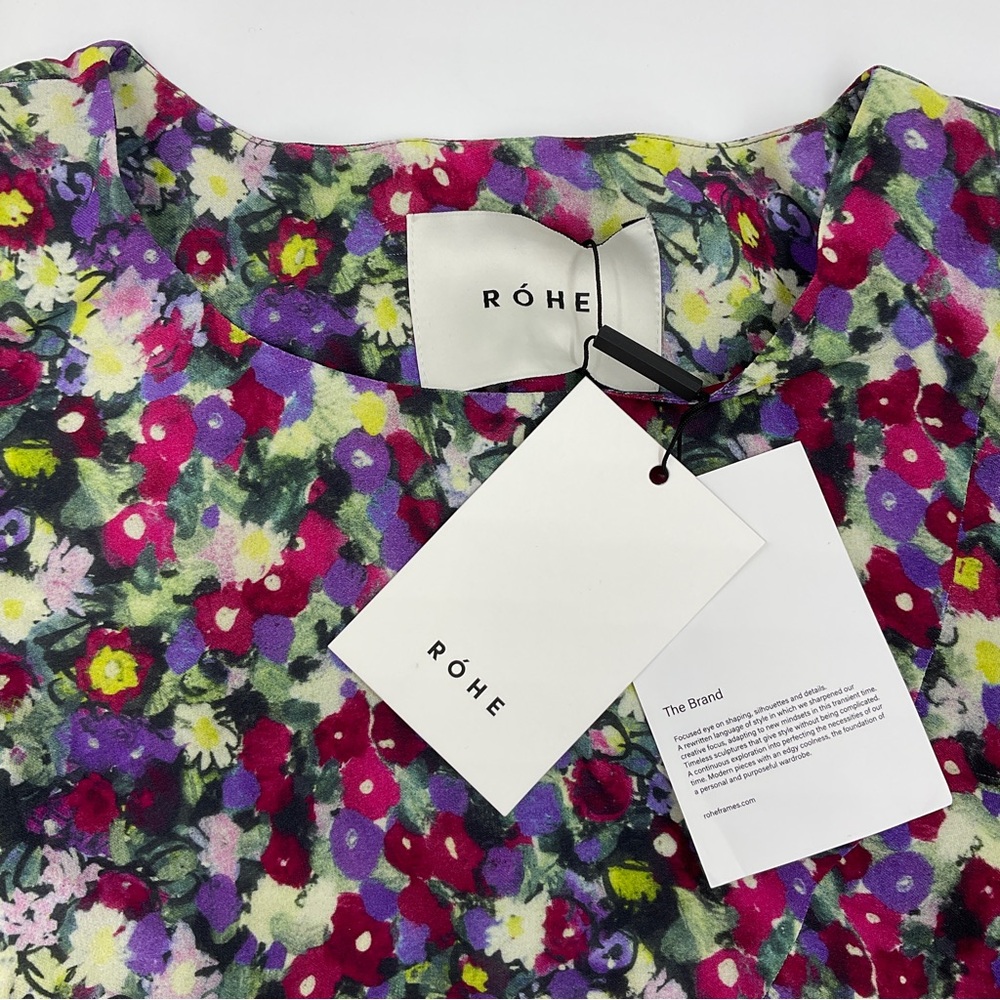 Rohe NWT RARE Nicky Floral Peplum Dress Asymmetrical Ruched Puffed Long Sleeve 4 - Picture 5 of 16